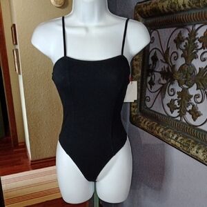 NWT Open Edit from Nordstrom Black Spaghetti Strap Bodysuit SZ S💚